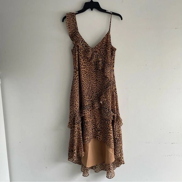 New! Charles Henry Brown Leopard Print Tiered Ruffle Dress nwt 22417 - Picture 2 of 11